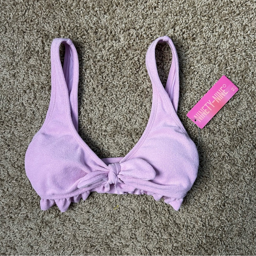 W NWT Orchid Ninety Nine Kohls Ruffle Tie Bralette Swim Top Size XS |A51
